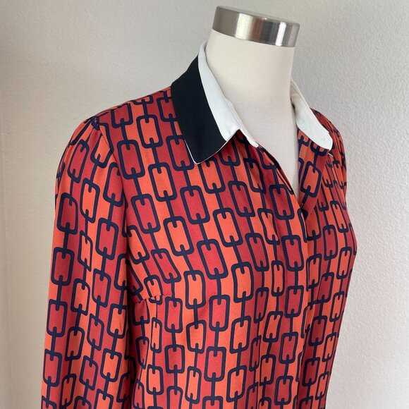 Express Shirt Womens Small Geometric Chain Print Button Up Blouse Long Sleeve - Picture 2 of 9